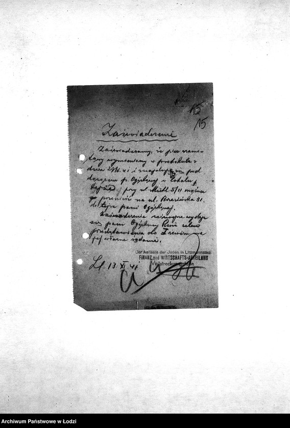 Obraz 18 z jednostki "[Korespondencja z Wydziałem Finansowo-Gospodarczym, Wydziałem Aprowizacji, Wydziałem Kart – różne sprawy]"