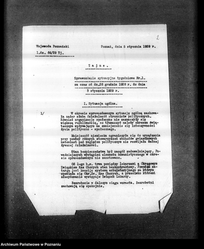 Obraz 6 z jednostki "Sprawozdania sytuacyjne tygodniowe za czas od 28 grudnia 1928 r. do dnia 31 stycznia 1929 r. /nr 1-5/"