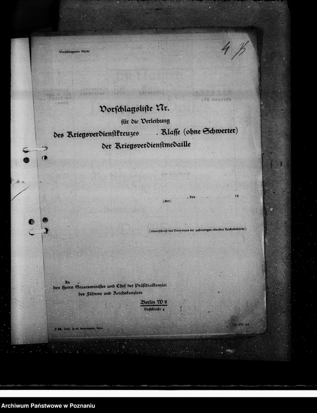 Obraz 9 z jednostki "Kriegsverdienstrauszeichnungen. Vorschläge der Reichsuniversität Posen"