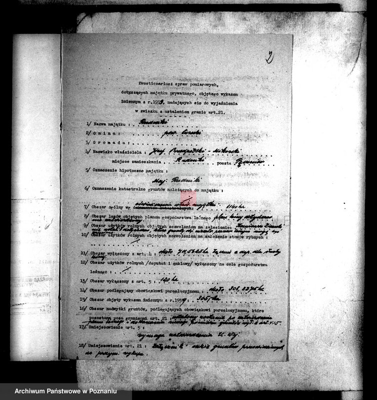 Obraz 6 z jednostki "Majątek Rudniki powiatu tureckiego wyłączenie z art.4 i 5 ustawy o reformie rolnej/"