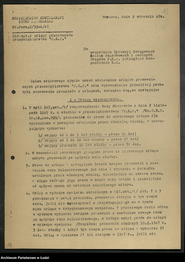 Obraz 14 z jednostki "Zarządzenia Ministerstwa [Komunikacji oraz pisma okólne Zarządu Głównego Związku Zawodowego Pracowników kolejowych]"