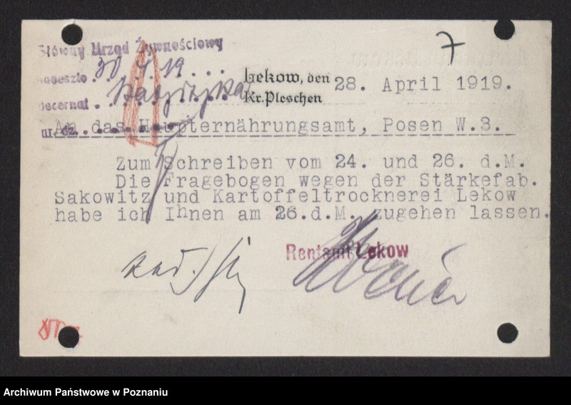 Obraz 9 z jednostki "[Kwestionariusze statystyczne dotyczące suszarni i krochmalni ziemniaków]"