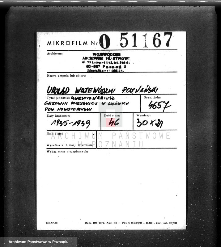 Obraz 2 z jednostki "Kwestionariusz gazowni miejskiej w Lwówku pow. nowotomyski"