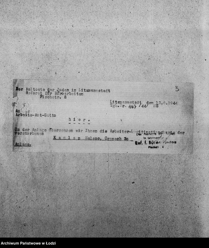 Obraz 6 z jednostki "[Korespondencja z Wydziałem Pracy i z PSŻ w sprawach personalnych i aprowizacyjnych Referatu Prac Biurowych]"