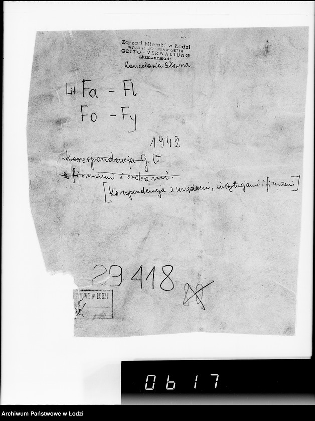 Obraz 5 z jednostki "[Korespondencja z urzędami, instytucjami i firmami] Lit.Fa-Fy."