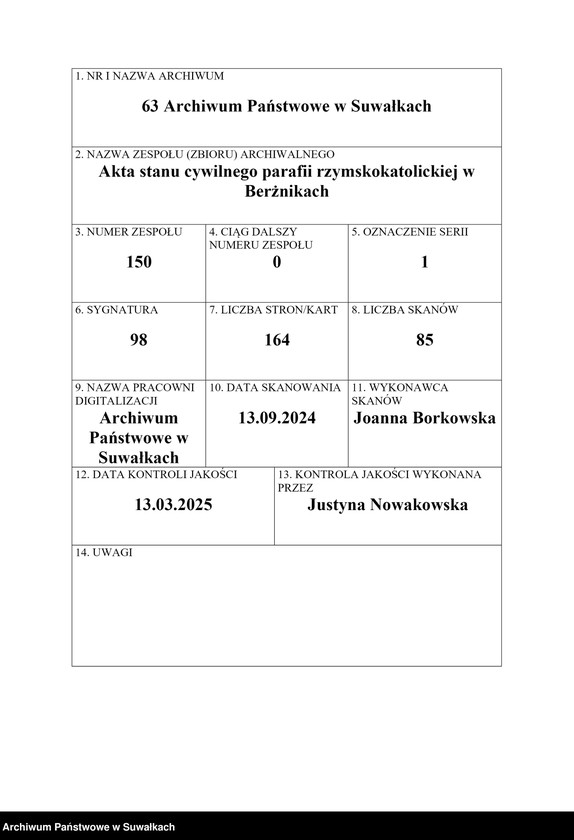 Obraz 1 z jednostki "Duplikat aktov groždanskago sostojanija o rodivšichsja, brakosočetavsichsja i umeršich s 1872 goda Rimsko-Katoličeskago Prichoda Berzniki"