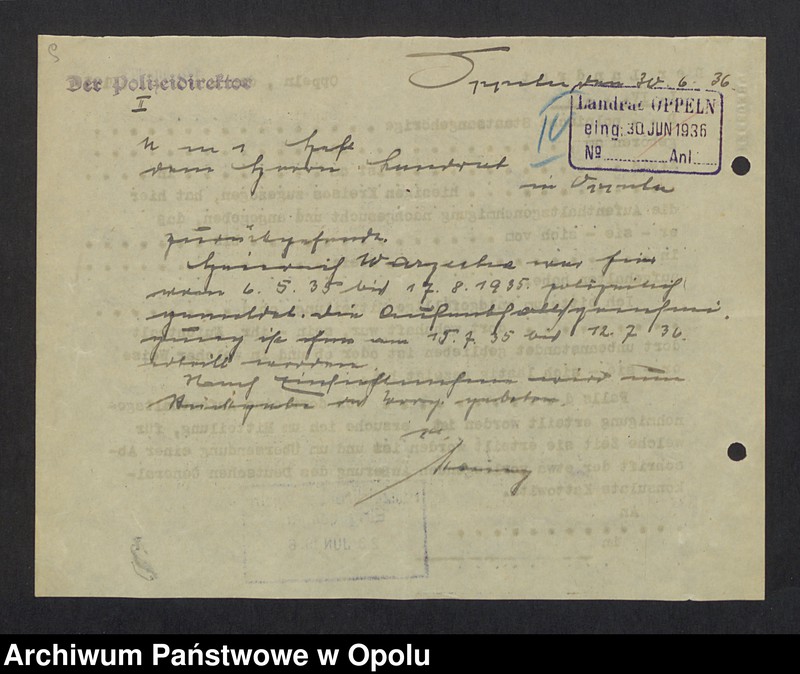 Obraz 11 z jednostki "[Zezwolenie na pobyt - Heinrich Warzecha, ur. 13. 07. 1906 Kudoba pow. oleski]"