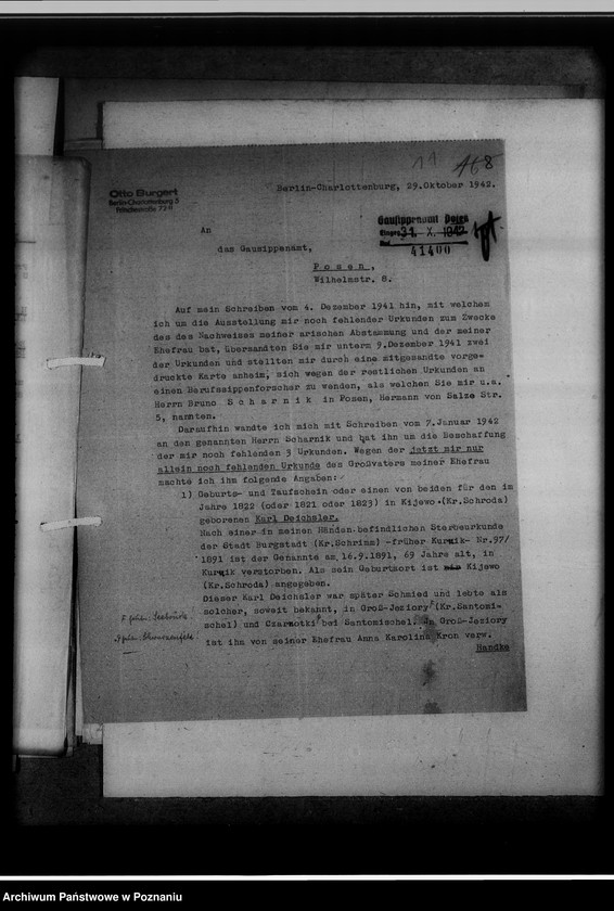 image.from.unit.number "Berufssippenforscher Scharnik [Korespondencja w sprawie honorariów i zażaleń na Scharnika zatrudnionego w Poznaniu]"