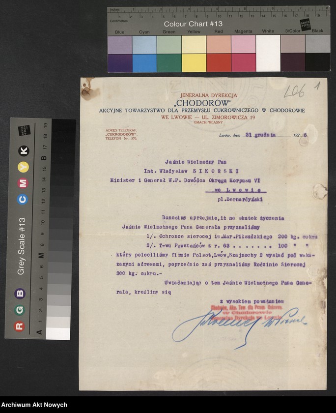 image.from.unit.number "Chodorów. Akcyjne Towarzystwo dla Przemysłu Cukrowniczego. Przesyłanie cukru dla ochronek i Towarzystwa Powstańców 1863."