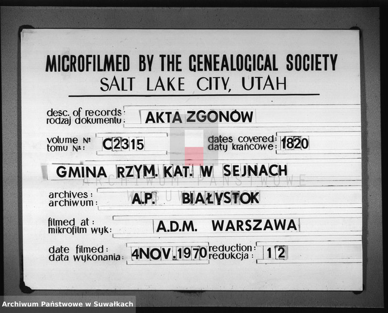 image.from.unit.number "Akta zeszłych stanu cywilnego gminy seyneńskiey od 1-go stycznia 1820 roku."