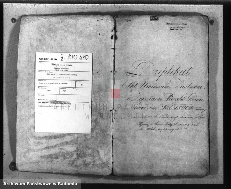 image.from.unit.number "Duplikat akt urodzenia, zaślubin i zeyścia parafii Głowaczew na rok 1840"