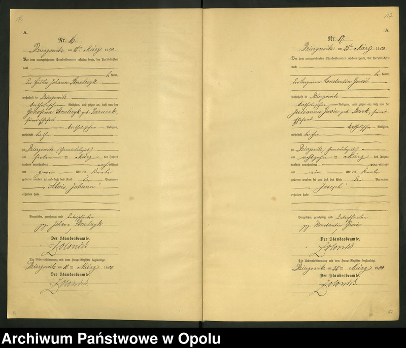 Obraz 12 z jednostki "Urząd Stanu Cywilnego Dziergowice Księga urodzeń rok 1900-02"