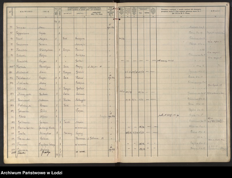 Obraz 9 z jednostki "Księga kontroli ruchu ludności (rejestr osób przybywających do gminy) Łódź, komisariat I, nr 1-2004"
