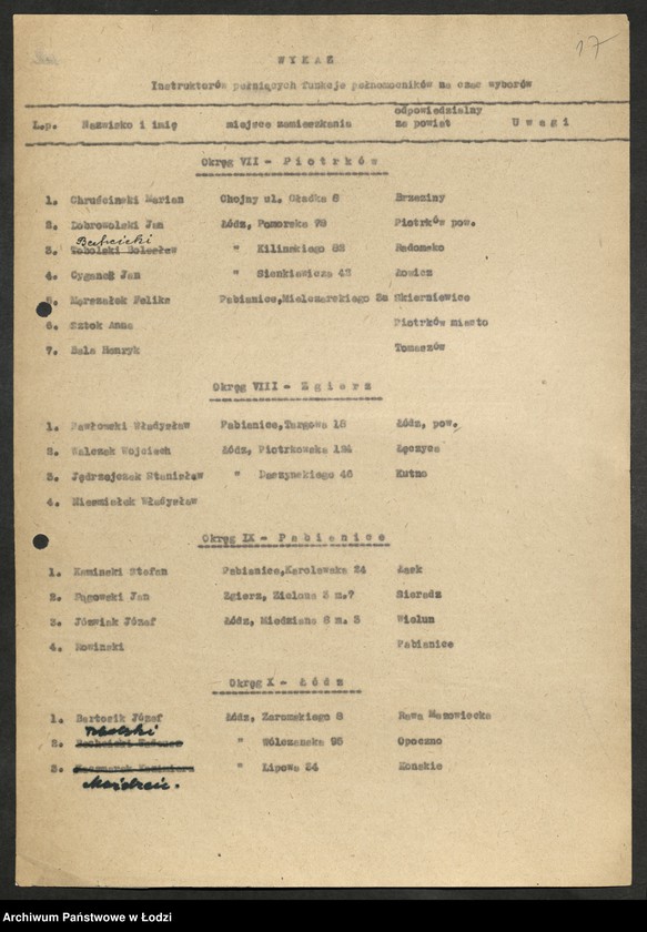 Obraz 18 z jednostki "Wybory do Sejmu-plany pracy Wojewódzkiej Trójki Wyborczej, wykazy [okręgów i] instruktorów pełniących funkcje pełnomocników na czas wyborów [lista zatwierdzonych członków] Okręgowych Komisji Wyborczych"