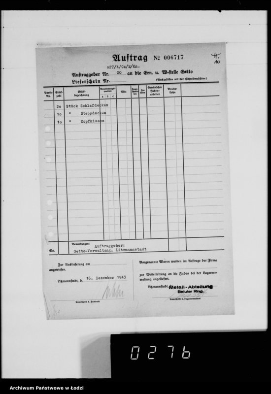 Obraz 17 z jednostki "Warenverwertung an den Ältesten der Juden Aufträge 5986-6000. [Odzież i wyroby kuśnierskie]"