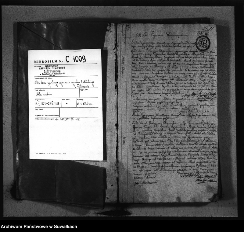 image.from.unit.number "Księgi Aktów Stanu Cywilnego Urodzonych Gminy i Parafij Filipowskiey Powiatu Seynenskiego Departamentu Łomżyńskiego od dnia pierwszego Maja Roku Tysięcznego Osiemsetnego Osmego do ostatniego dnia kwietnia Roku Tysięcznego osiemsetnego dziewiątego."