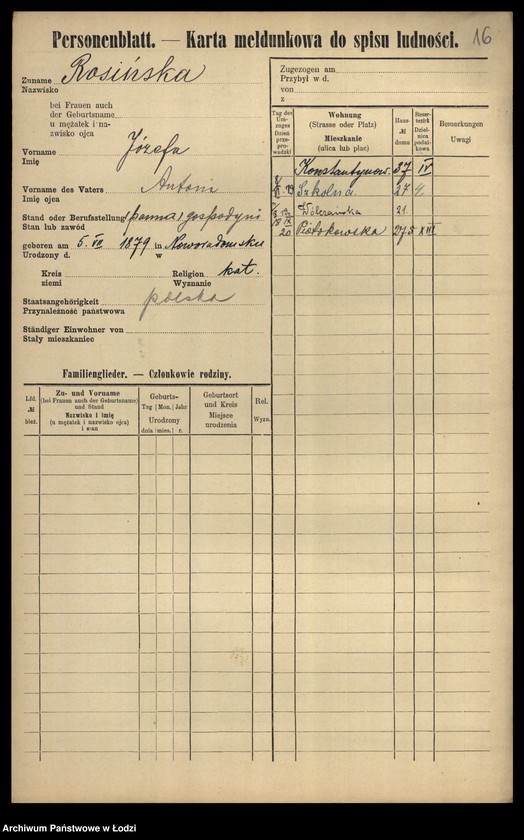 Obraz 18 z jednostki "[Spis ludności Łodzi] Rosińska-Rot"
