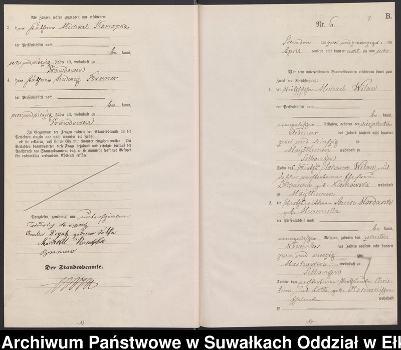 image.from.unit.number "Heiraths-Haupt-Register des Königlich Preussischen Standes-Amtes Schaden Kreis Sensburg"