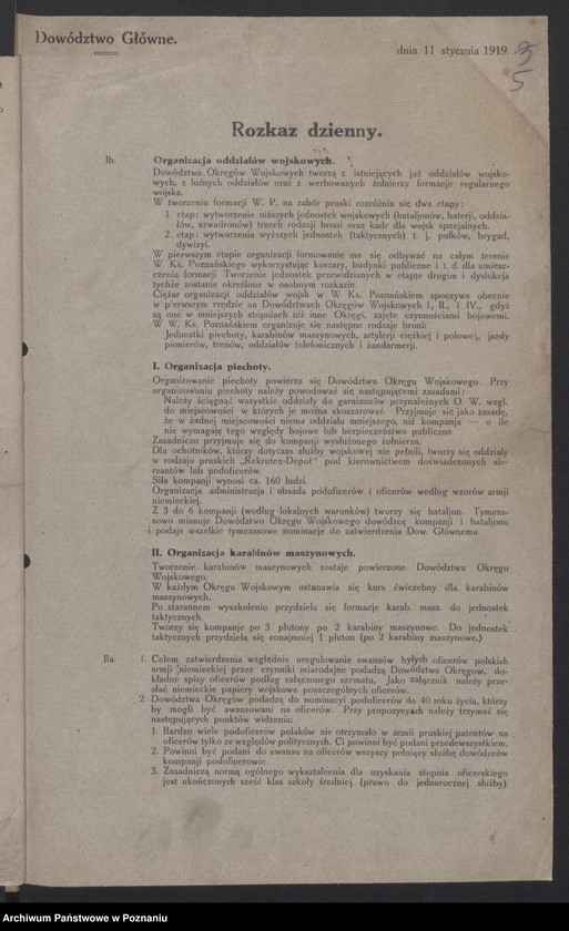 Obraz 7 z jednostki "/Rozkazy dzienne Dowództwa Głównego Sił Zbrojnych w byłym zaborze pruskim/, do nr 100."