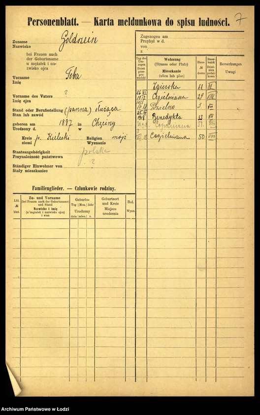Obraz 8 z jednostki "[Spis ludności Łodzi] Goldszajd - Goldstein"