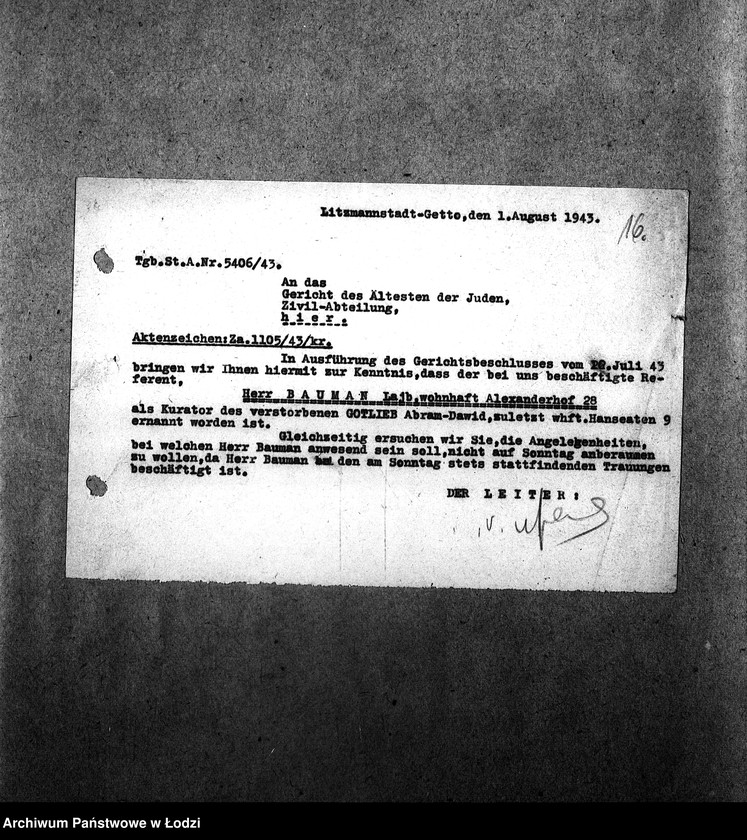 Obraz 19 z jednostki "[Korespondencja z Sądem w sprawach danych personalnych ludności getta (zmarłej)]"