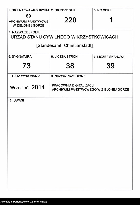 image.from.unit.number "Heirats-Neben-Register Standesamt Christianstadt 1935 No. 1 bis 18"