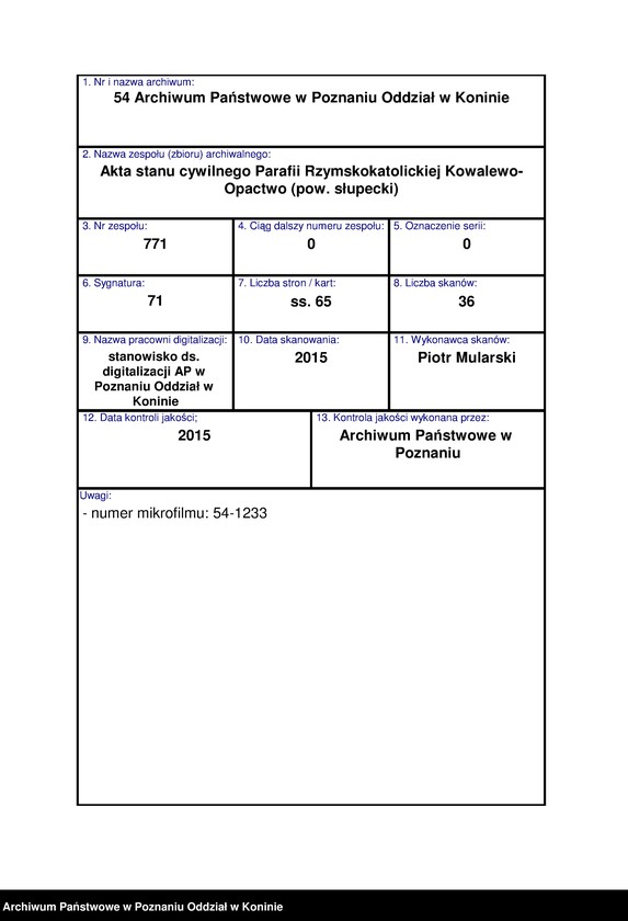 Obraz 1 z jednostki "Księga urodzeń, małżeństw, zgonów"