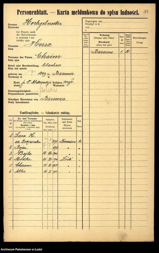 Obraz 20 z jednostki "[Spis ludności Łodzi] Hocherman - Hoferman"