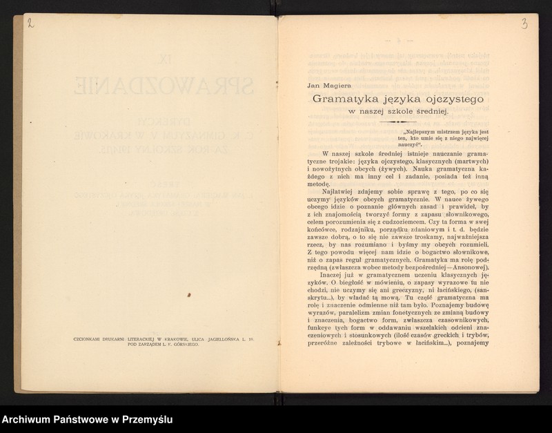 image.from.unit.number "IX Sprawozdanie Dyrekcji C.K. Gimnazjum V. w Krakowie za rok szkolny 1914/15"