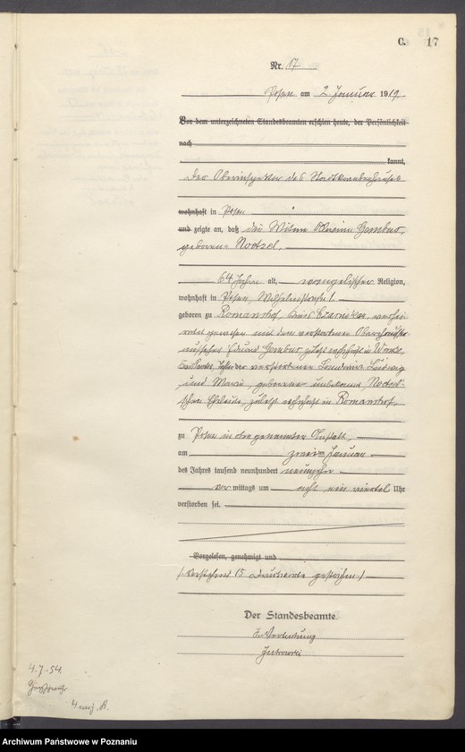 Obraz 19 z jednostki "Księga miejscowa zgonów tom I [Rejestr główny zgonów]"