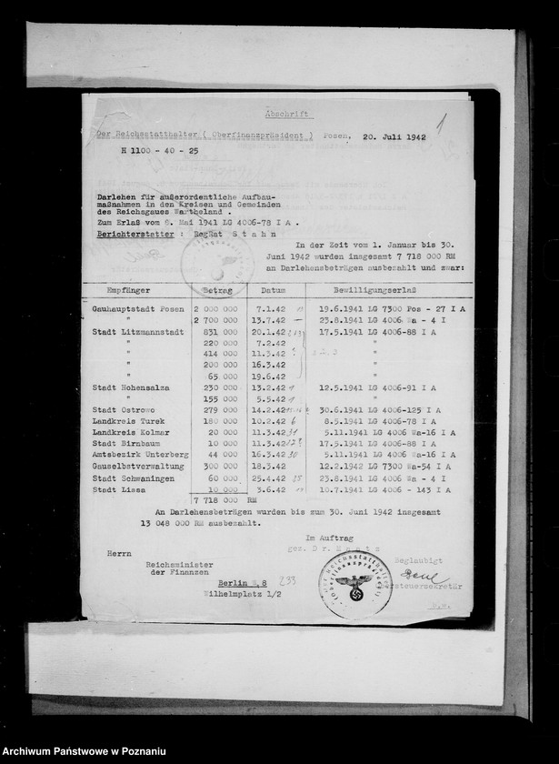 Obraz 5 z jednostki "Uebersicht über die bewilligten Aufbaudarlehen"