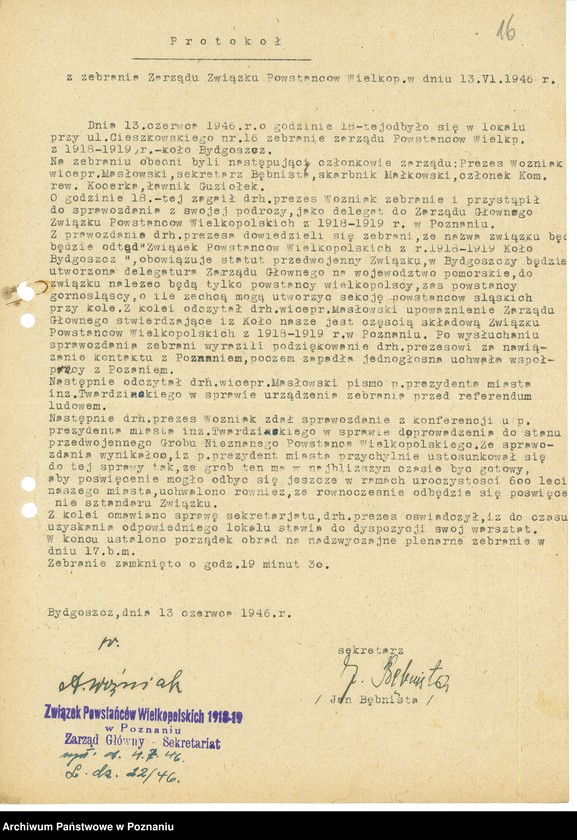 Obraz 18 z jednostki "Współdziałanie Zarządu Głównego Związku Powstańców Wielkopolskich z kołami 1. Bojanowo [1946-1948] 2. Bremno [19449] 3. Brodnica [1947-1948] 4. Bydgoszcz [1946-1948] 5. Chodzież [1946-1948] 6. Chorzów[1947-1949] 7. Czarnków [1946-1949] 8. Drawsko n/Notecią. [1948-1949] 9. Drezdenko [1947-19498]"