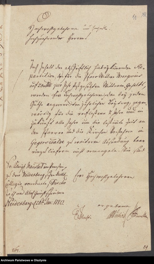 image.from.unit.number "In S. [Sachen] der Pfarr=Wittwe Mrongovius zu Geyerswalde [Gierzwałd] wegen ihres Wittwen=Gehalts"