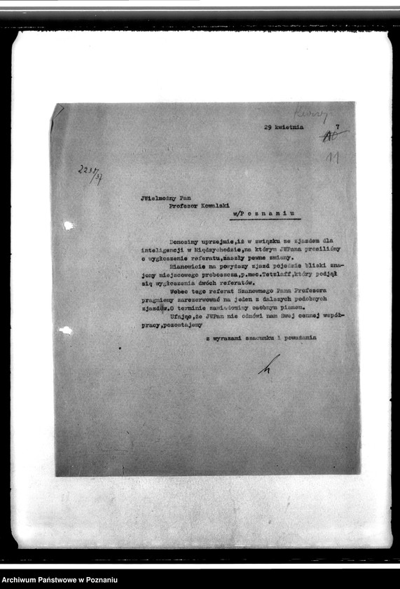 Obraz 15 z jednostki "Korespondencja dotycząca działalności Parafialnych Akcji Katolickich oraz organizacji kursów i zjazdów powiatowych inteligencji"