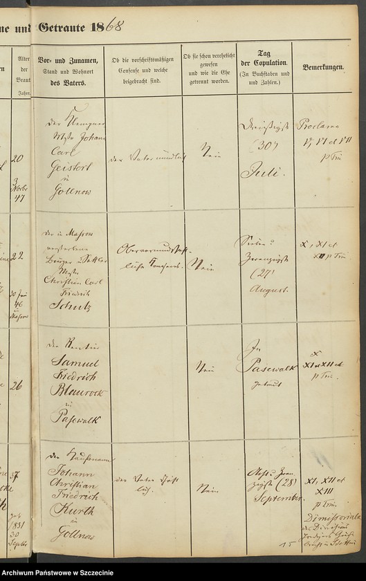 image.from.unit.number "Register der in der Stadt Gollnow Aufgebotenen und Getrauten."