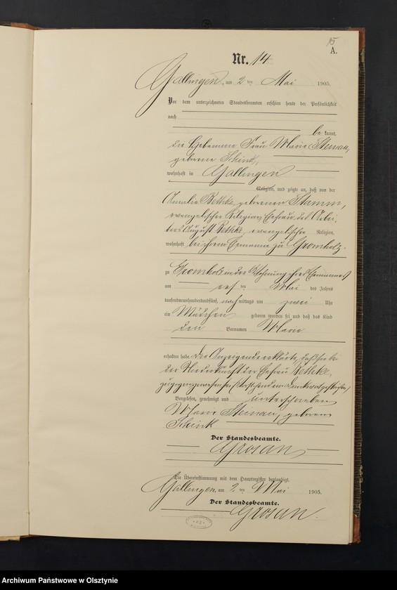 Obraz 18 z jednostki "Geburts-Neben-Register Nr 1 - 43"