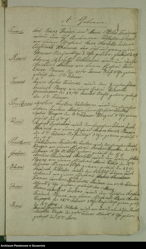 image.from.unit.number "Duplicate des Kirchenbuchs von den Grabowschen Gütern [Grabow]: Prützow [Prusinowo], Rienow [Rynowo], Tarnow [Tarnowo], Wuhrow [Worowo] und Mühlendorf [Poradz]"