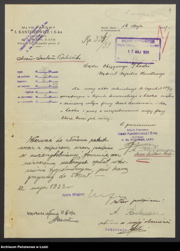 Obraz 3 z jednostki "Izaak Kantorowicz i s-ka – dzierżawca A. Sz. Kochman, Łask – młyn parowy"