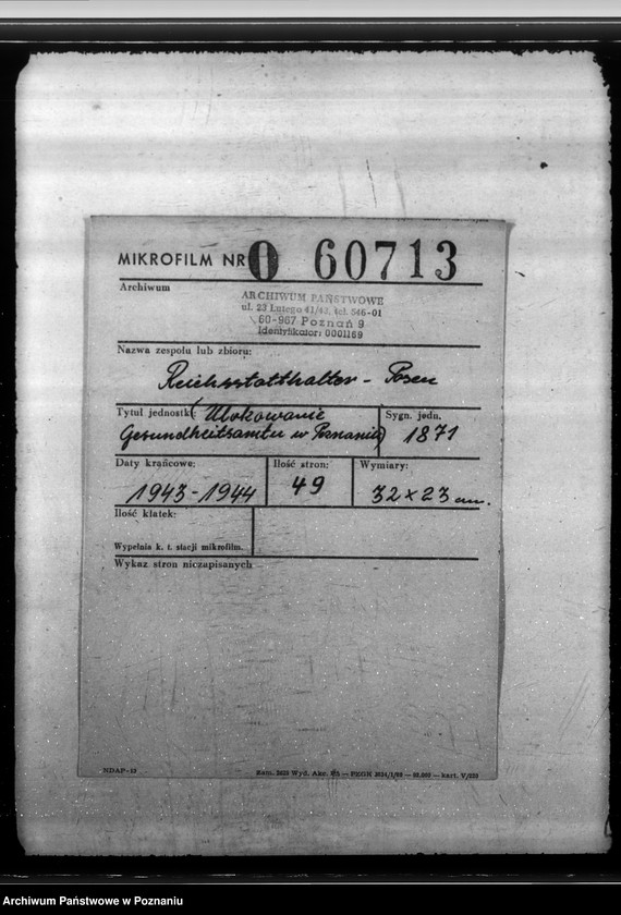 Obraz 2 z jednostki "Ulokowanie Gesundheitsamtu w Poznaniu"