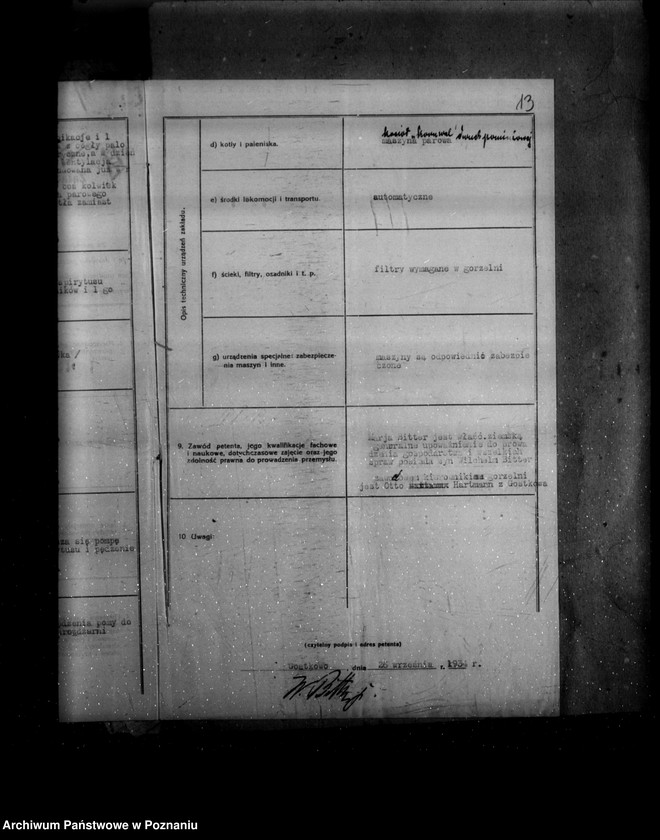 image.from.unit.number "Zatwierdzenie zakładu przemysłowego /gorzelni/ w maj. Gostkowo własność W. Bitter"