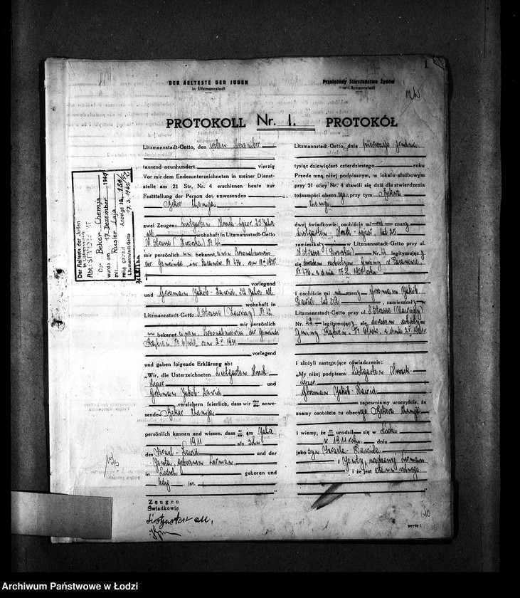 Obraz 4 z jednostki "[Protokoły stwierdzające na podstawie zeznań 2 świadków personalia i tożsamość osób ubiegających się o kartę tożsamości]"