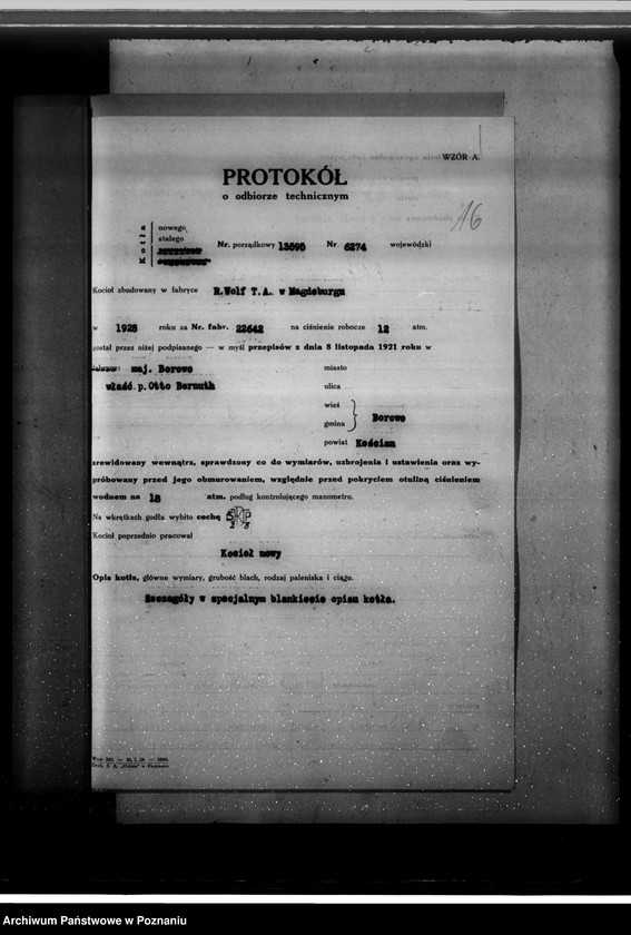 Obraz 20 z jednostki "Fabryka cykorii w Borowie pow. kościański własność O. Bernutha nr woj. kotła 6294"