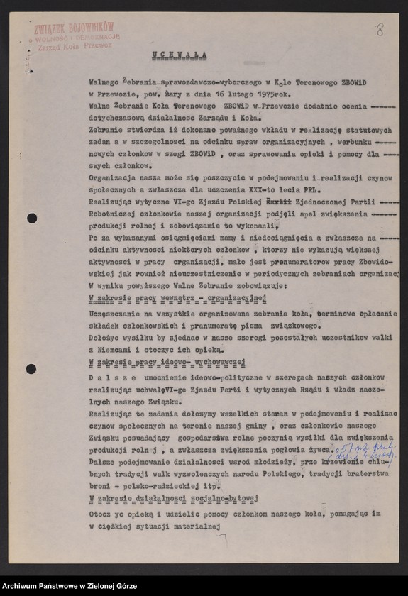 image.from.unit.number "Oddział Powiatowy ZBoWiD w Żarach. Kampania wyborcza. Zebrania sprawozdawczo-wyborcze i wykazy ewidencyjne kół terenowych "
