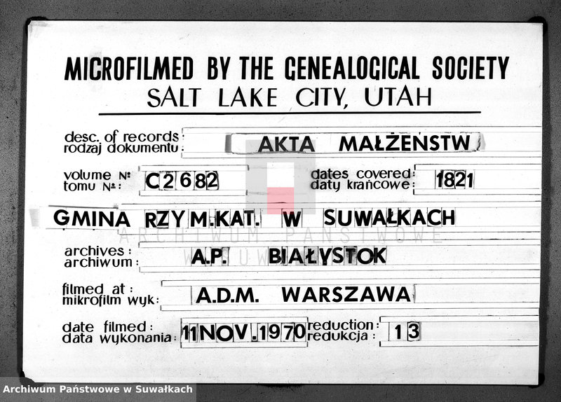 image.from.unit.number "Akta zaślubionych gminy suwalskiey od dina 1 stycznia do dnia ostatniego grudnia 1821 roku"