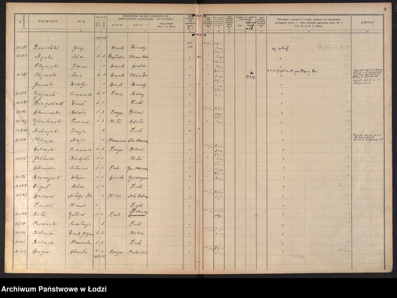 image.from.unit.number "Księga kontroli ruchu ludności (rejestr osób przybywających do gminy) Łódź, komisariat I, t. IV, nr 10158-11736"