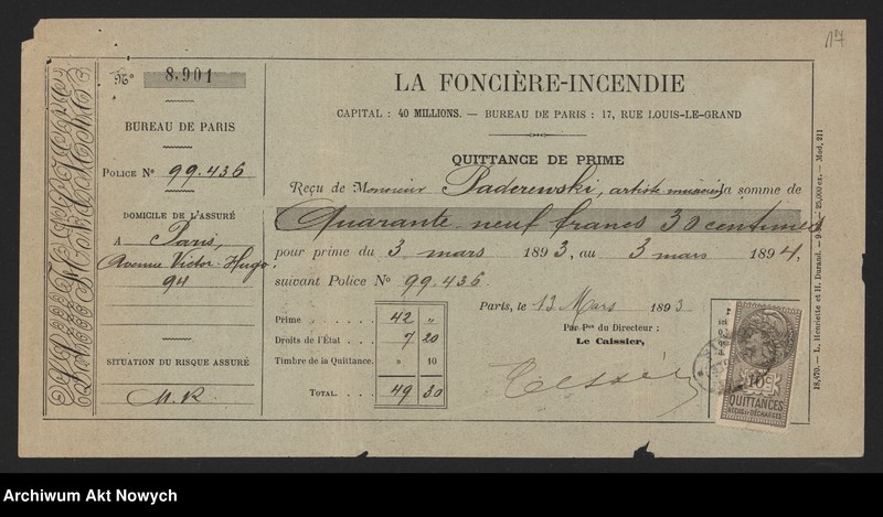 image.from.unit.number "Europejskie towarzystwa ubezpieczeniowe. Polisy, przekazy, zestawienia, korespondencja"