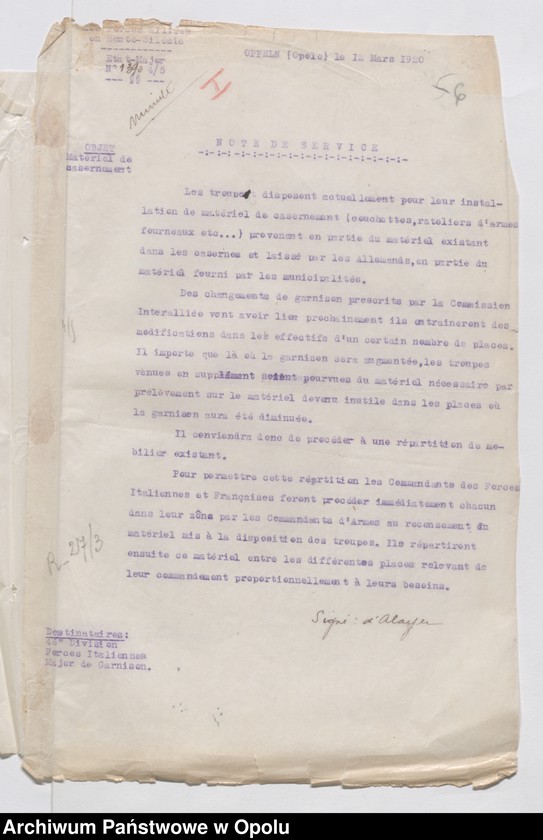 Obraz 8 z jednostki "Materiel du Genie-Outils Couchage et Ameublement-Eclairage-Eau-Materiel de Sport /Korespondencja i zarządzenia w sprawie zaopatrzenia w narzędzia, sypialnie, umeblowanie, oświetlenie.../ 27.01.1920 - 14.08.1921"