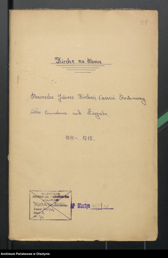 image.from.unit.number "Rheinschen Jahres Kirchen Cassen-Rechnung über Einnahme und Ausgabe"