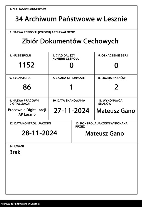 Obraz 1 z jednostki "Świadectwo wystawione Józefowi Kornatowi"