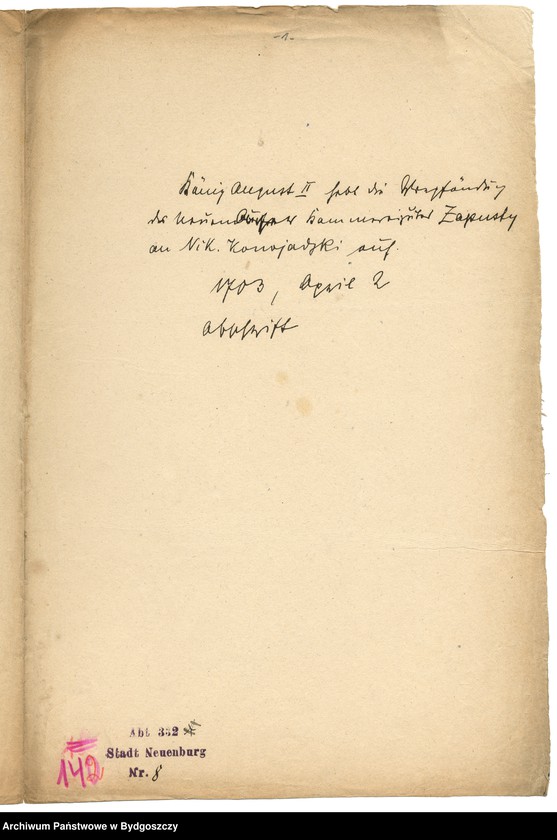 image.from.unit.number "[Kopia przywileju króla Augusta II dla kasztelana chełmińskiego na odbieranie zapust]"